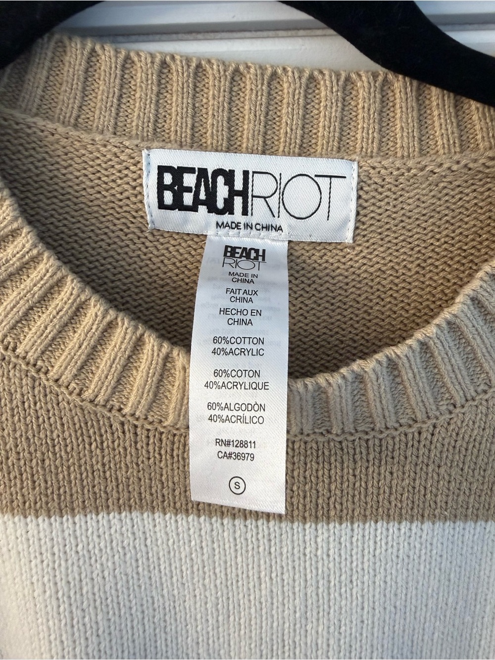 Beach Riot Tan & White Checkerboard Stripe Sweater Callie Sweater Taupe Check - Picture 5 of 5